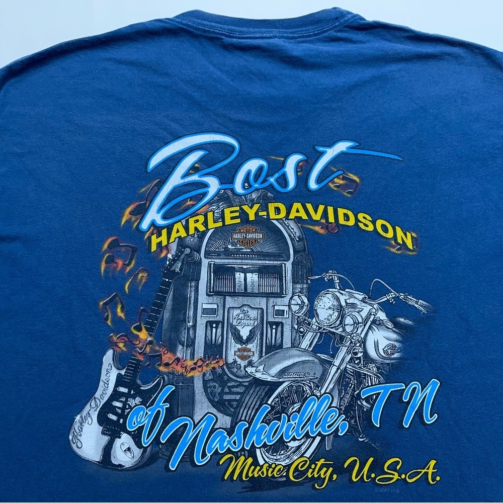 Harley Davidson Motorcycle T-Shirt Mens Size XL Heavy Cotton Blue Music City TN
